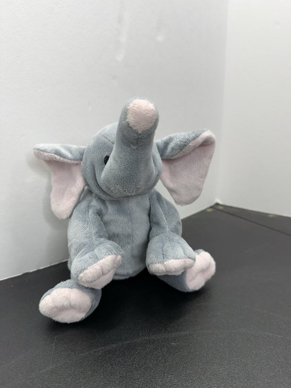 TY Pluffies Winks Elephant Plush Gray Pink Ears Feet 9" Stuffed Animal Toy